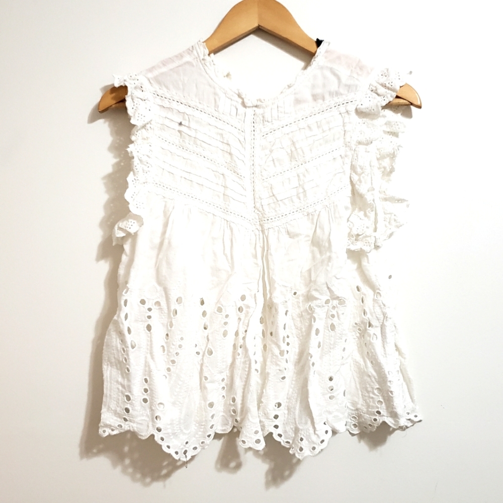 Zara Woman White Eyelet Ruffle Top
